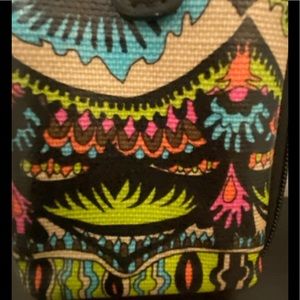 Sakroots Wristlet Wallet, Zip around Peace Pattern in Bright Colors & Black NEW!